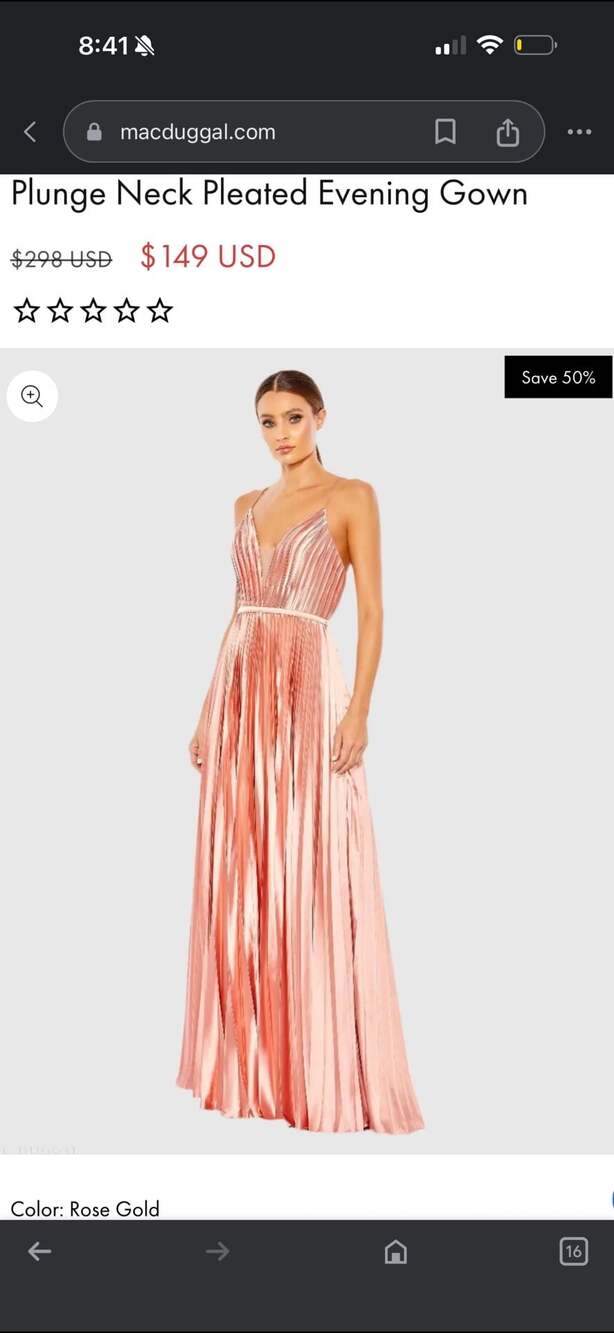 Ieena for Mac Duggal Plunge Neck Pleated Satin Evening Gown NWT